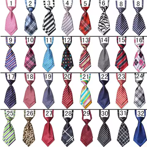 50pcs Stripes Plaid Dog Neckties Double-deck Small Medium Dog Ties Dog Grooming Accessories Pet Supplies