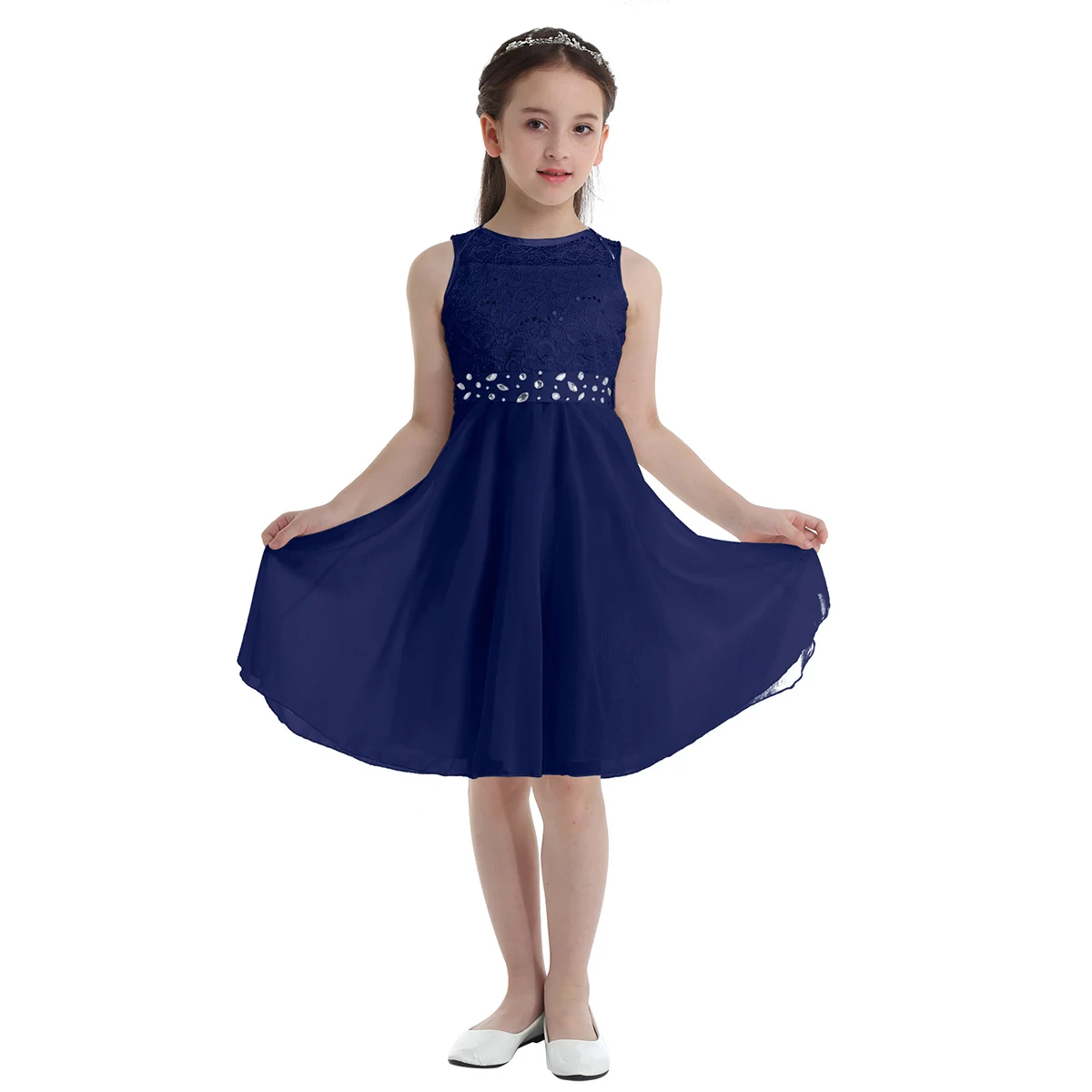 Kinder glänzende Pailletten Blumen Spitze Chiffon ärmelloses Kleid Mädchen Prinzessin Festzug Hochzeit Geburtstags feier Urlaub Kostüm