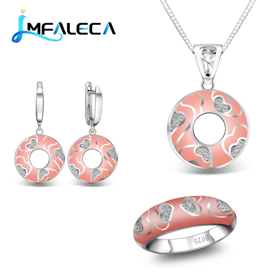 LMFALECA Genuine 925 Sterling Silver Jewelry Sets Romantic Cute Princess Pink Enamel Decoration Luxury Fine Jewelry for Women