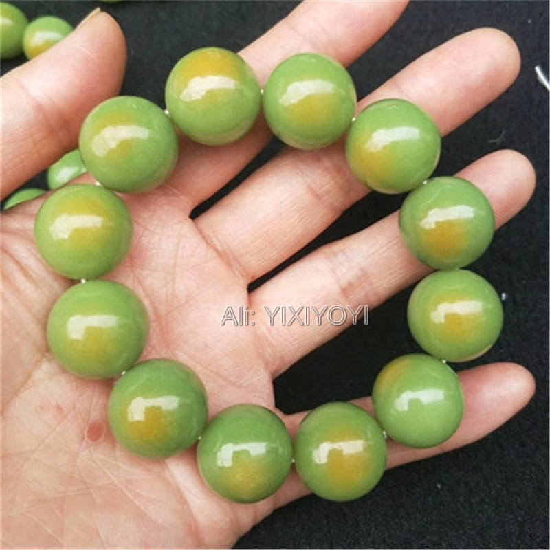 Pretty Natural 6-20mm Green Yellow Beads Fluorite Luminous Link Elastic Bracelet Glow in Dark Bangle Charming Gift Fine Jewelry