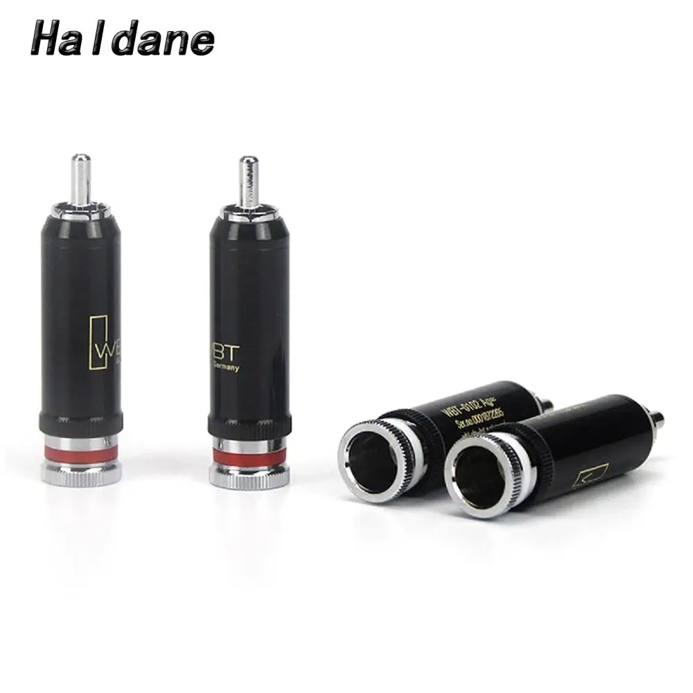 

Haldane 4pcs/lot HIFI WBT-0102Ag brass Rhodium plated Soldering 9mm RCA plug for RCA Male Interconnect Audio Cable