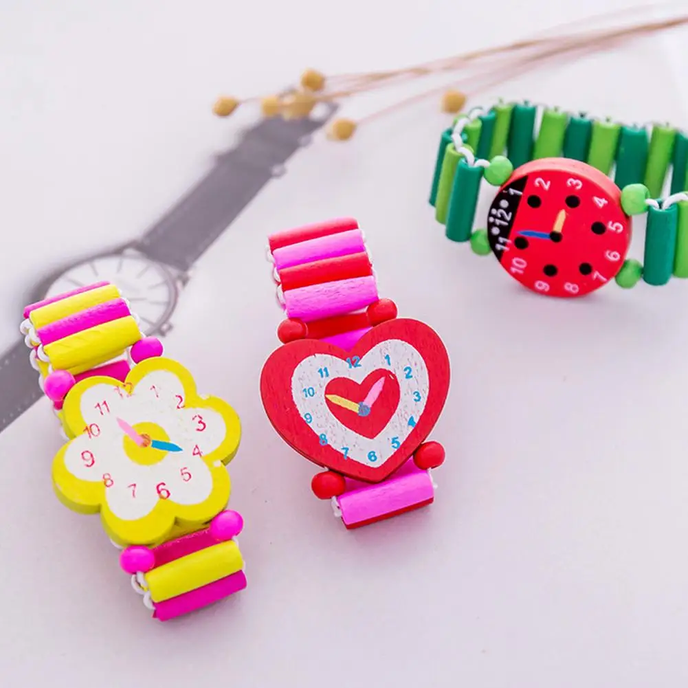 Kids Girl Colorful Wood Bracelets Children Elastic Watch Wristbands Child Toy Bracelet Wholesales Birthday Gift Jewelry