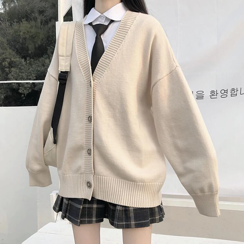 Japanese Fashion Preppy Style JK Loose V-neck Cardigans 2020 New Knitted Sweaters Women Outwear JK Coat Girls School Uniforms