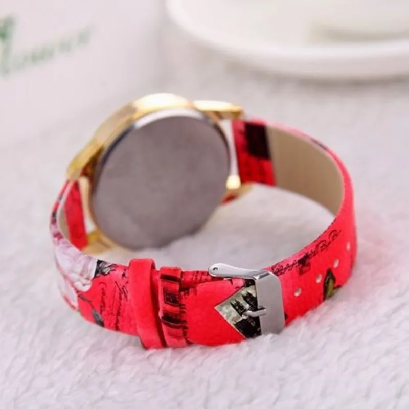 Fashion Women Print Rose Pattern Rhinestone Wrist Watch Casual Clock Quartz watch reloj mujer relogio feminino reloj hombre Ladi