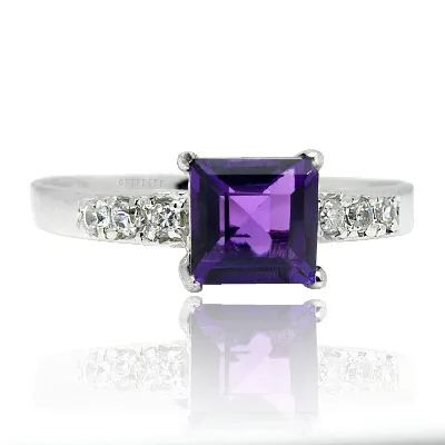 

clasic square gemstone ring for dailly wear 5mm natural amethyst ring solid 925 silver amethyst jewelry gift for wife