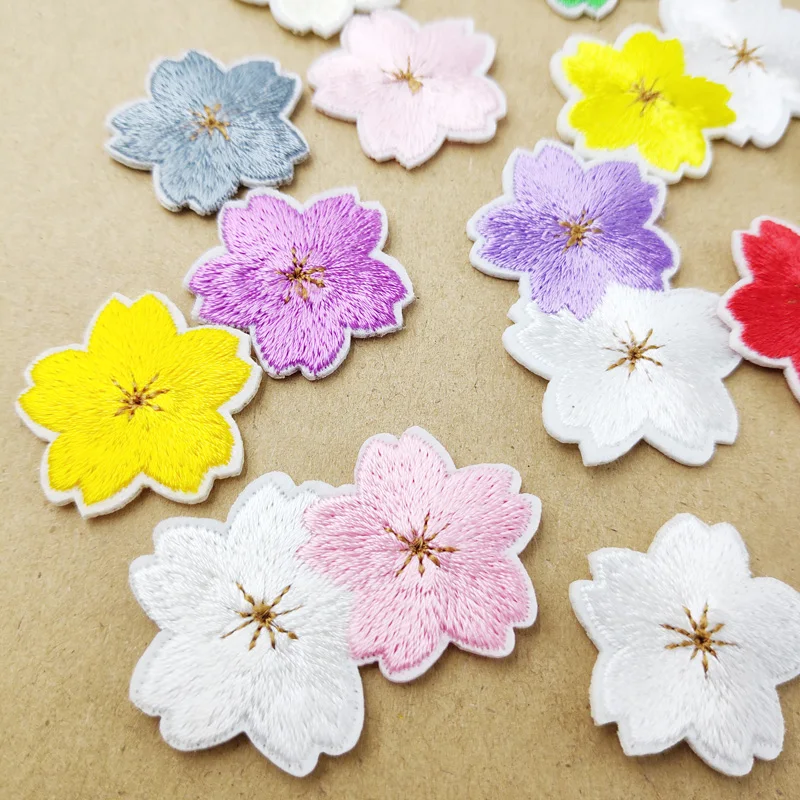 Oriental Cherry Sakura Patches Cloth Mend Decorate Clothes Apparel Sewing Decoration Applique Badges Patch White Black Yellow