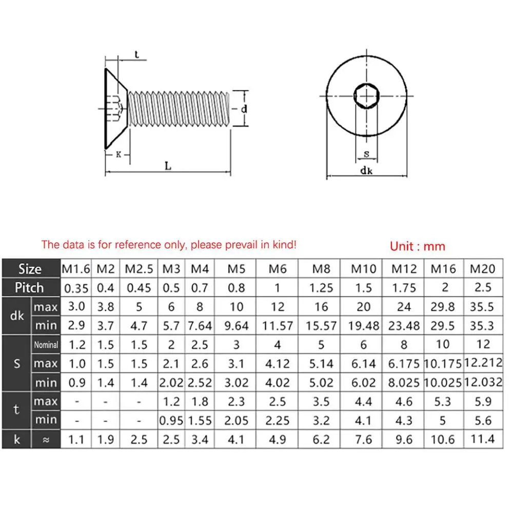 Tornillos hexagonales avellanados de cabeza plana, tornillos de aleación de acero DIN7991 de grado 12,9, M3, M4, M5, M6, M8, M10, color negro
