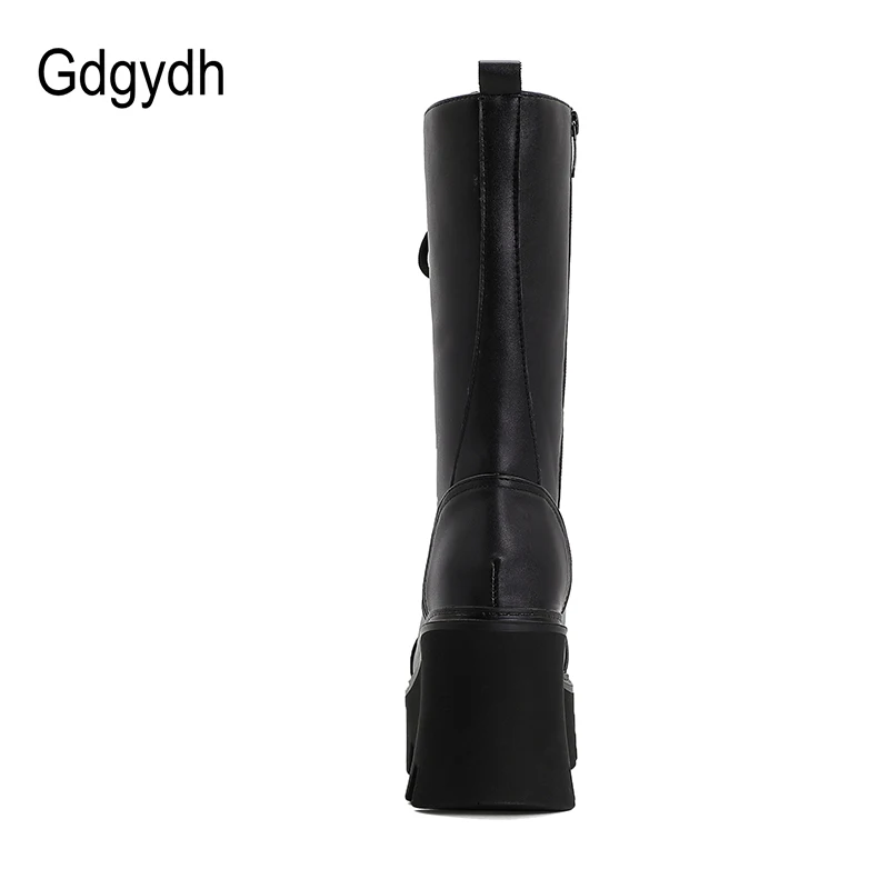 Gdgydh Personality British Style Thick Sole Boots Large Lace Up Platform Boots For Women Leather PU Chunky Heel Winter Shoes