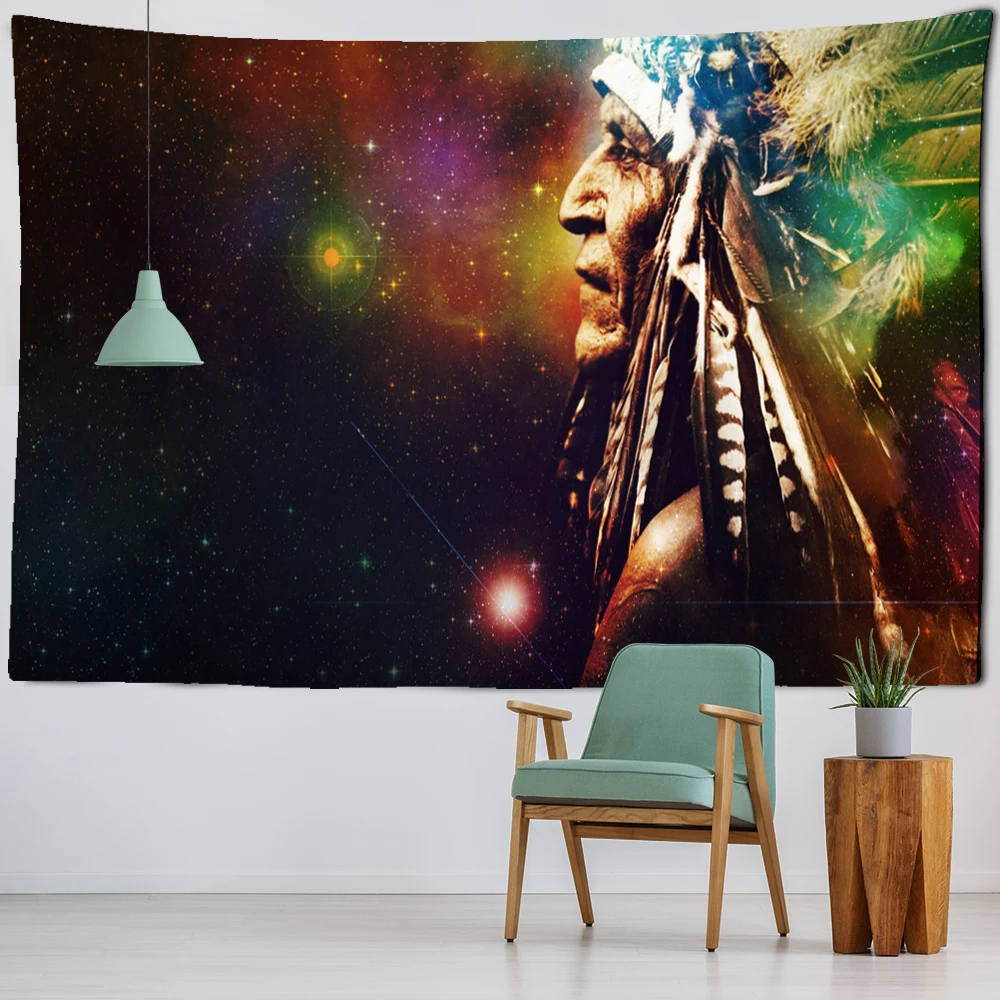 Indian Head Sculpture Tapestry Wall Hanging Psychedelic Mystery Bohemian Living Room Background Cloth Decor