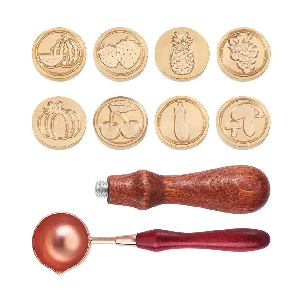 Wax Seal Stamp Set Brass Wax Sealing Stamp Head Alloy Sticks Spoon Constellations Fruit Leaf Insect Wedding Themed Pattern