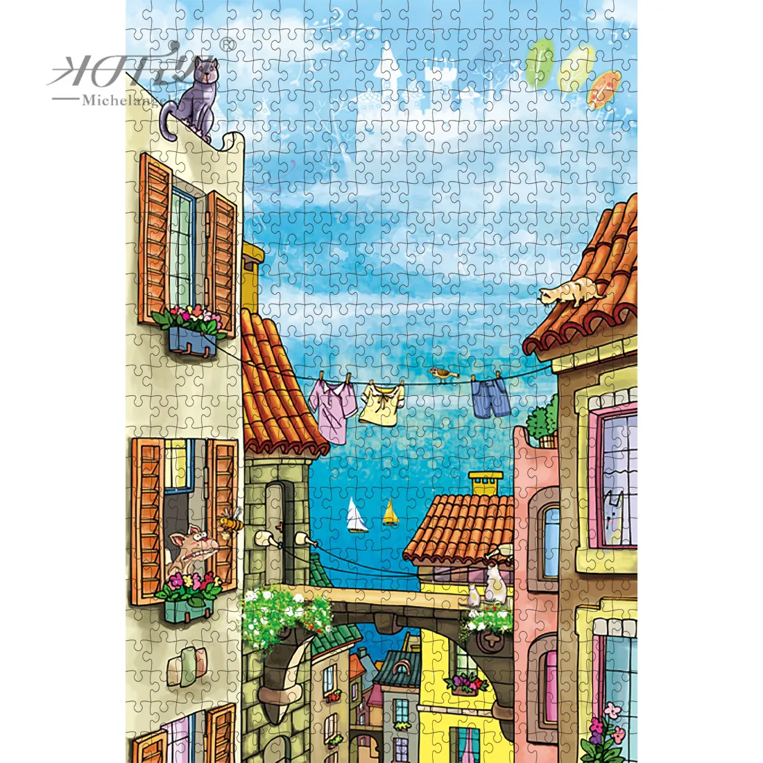 

Michelangelo Wooden Jigsaw Puzzles 500 1000 1500 2000 Pieces European Town Cat Cartoon Animal Kid Educational Toy Painting Decor