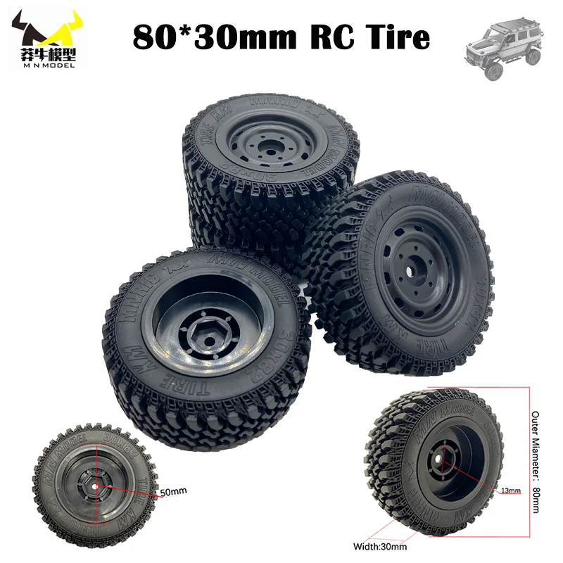 MN 4PCS 80*30MM Rc Car Rubber Tires Wheel Rim for Rc 1/10 1/12 1/16 MN86 MN128 C54 Assembled Tyre Off-road Truck Upgrade Parts