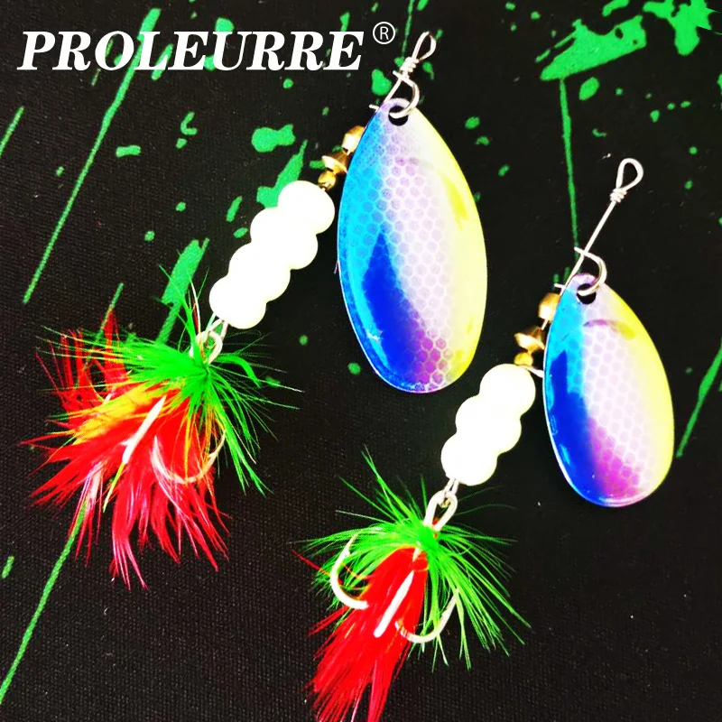 1Pcs Spinner Spoon Luminous Metal Fishing Lure 9g 12g Sequins Spoon Artificial Baits Wobbler Rotating Bait with Treble Hooks