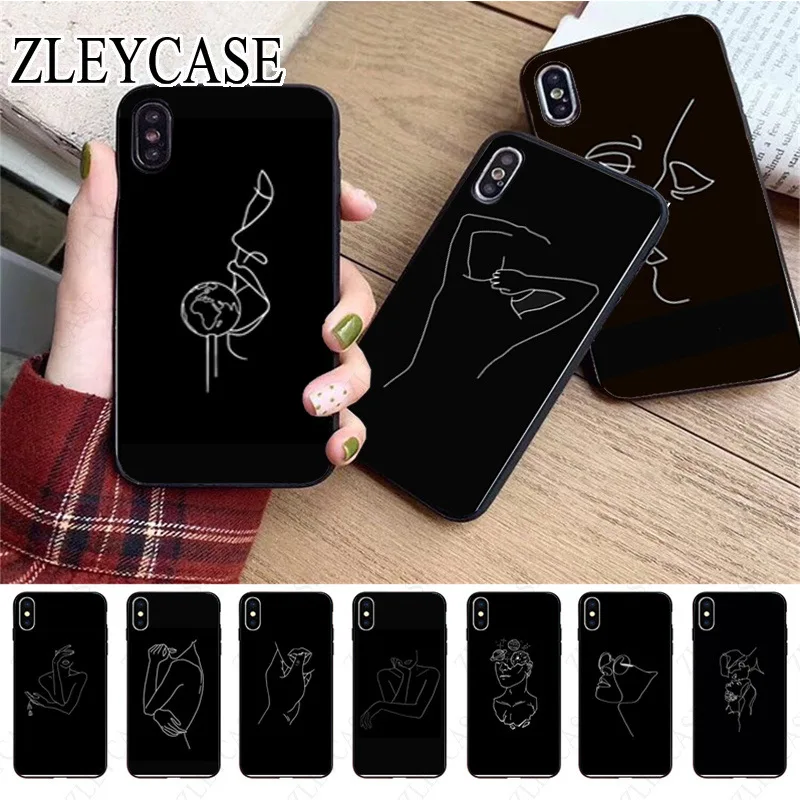 Elegant Beauty Curved Line SOFT Phone Case For iphone 13pro 14pro 15pro 12pro 11pro xs max 7 8 XR 12mini 15plus 13mini SE cover