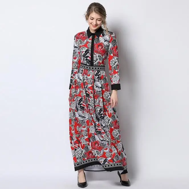 

Spring Summer Autumn New Female Positioning printing Dress Casual Cute Women floral Dresses Long Sleeve Vestido Size M-XXL