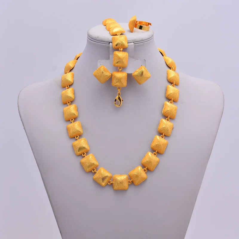 

Dubai Gold Color jewelry sets For women African bridal wedding gifts Arab Necklace Bracelet earrings ring jewelry set