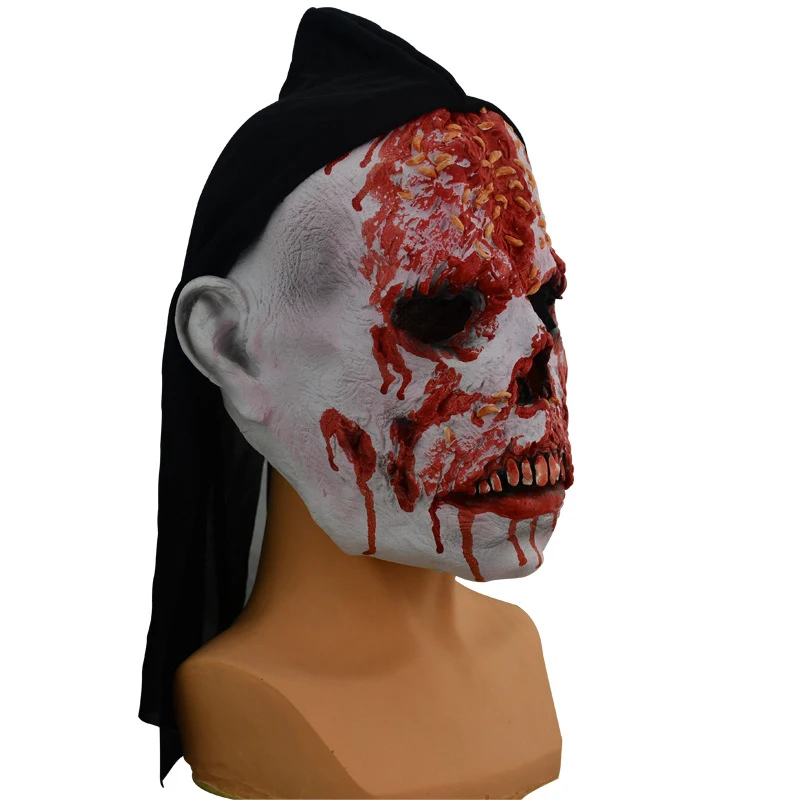 Halloween Horror Living Dead Latex Mask Bleeding Scar Carnival Party Tricky Dress Latex Headdress Scary Props Maggot Bloody New