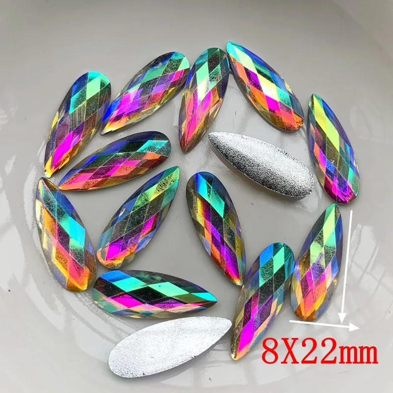 shiny AB Resin 6*20mm/8X22mm/10X20mm Peacock eye Teardrop Flat back rhinestone scrapbook DIY Wedding applique ornament