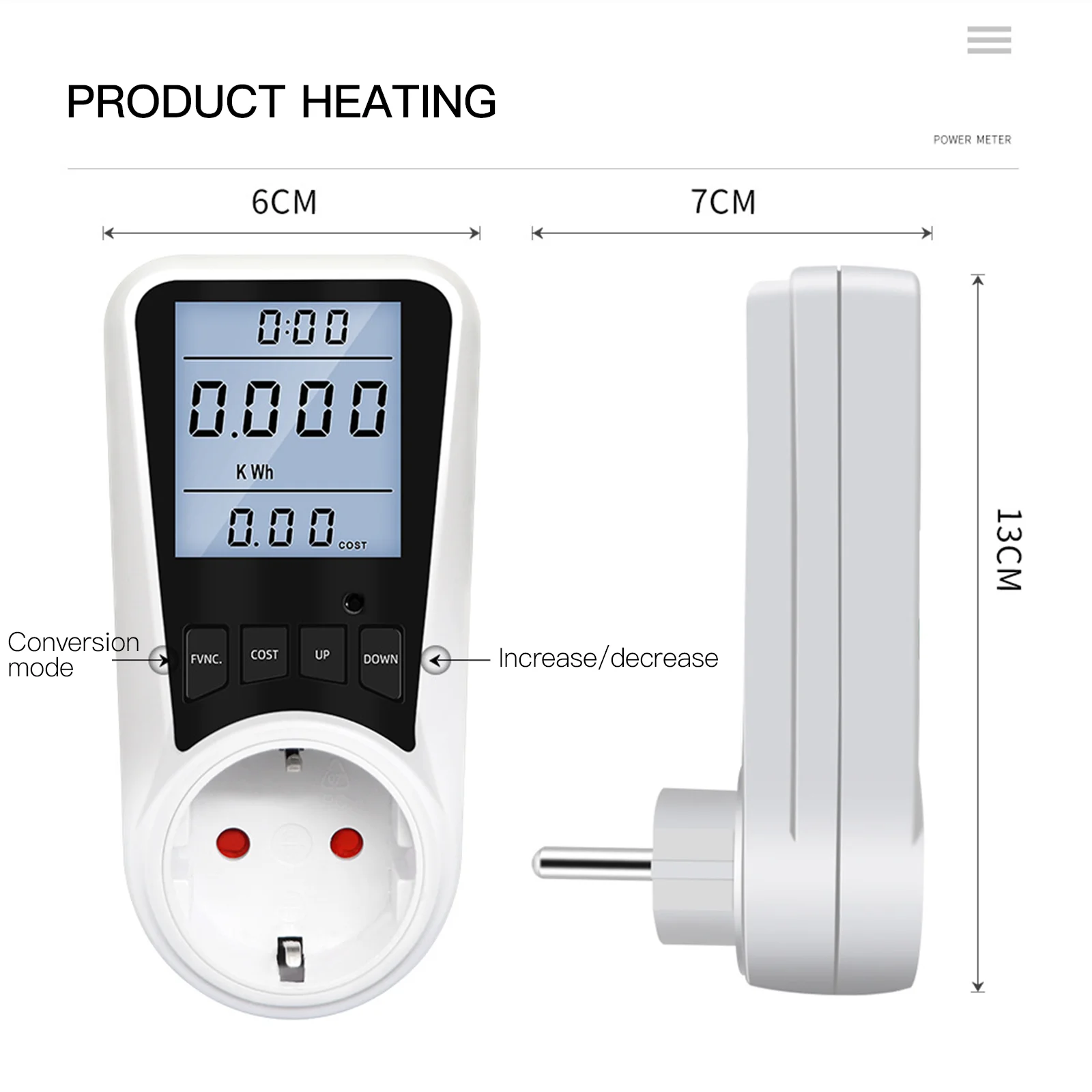 AC Digital Wattmeter  Power Meter LCD Energy Meter Power Monitor EU Plug Socket Power Kilowatt Wattage Voltage meter 220V llight