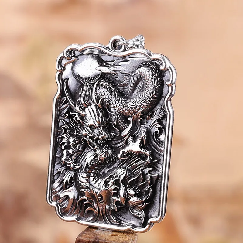 BOCAI real s990 sterling silver jewelry personalized dragon dragon men's pendant, good luck silver pendant for man