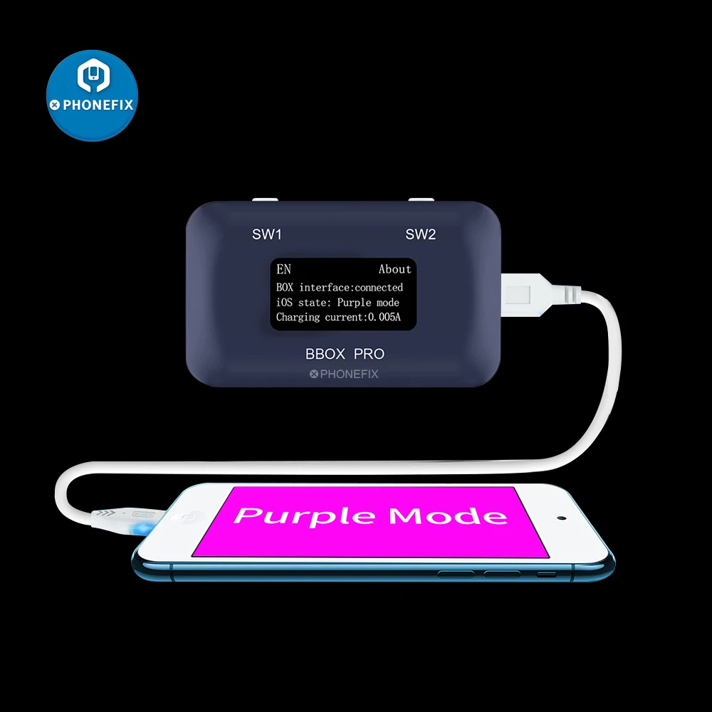 Jc B-BOX pro dfu modo roxo para iphone ipad ar mini a1538 a1566 a1822 a2197 a1670 A7-A11 64 bit não-remoção nand programador