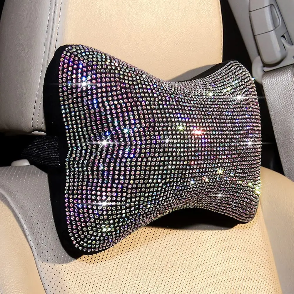 1Pc Bling Car Neck Pillow for Car Seat Driver Seat Headrest Cushion Crystal Rhinestone Bling Diamond Pillow Auto Accessories