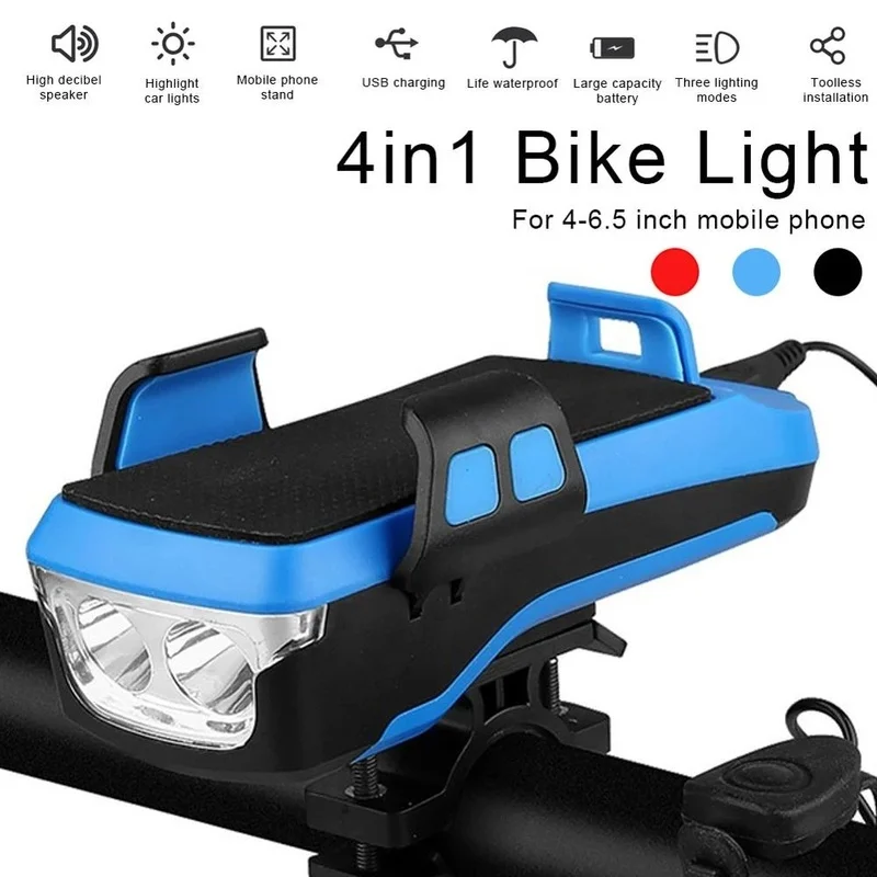 Bicycle Light USB Rechargeable LED Bike Head Lamp Bike Horn Phone Holder 4000mAh Power Bank 4 in 1 MTB Cycling Front Light