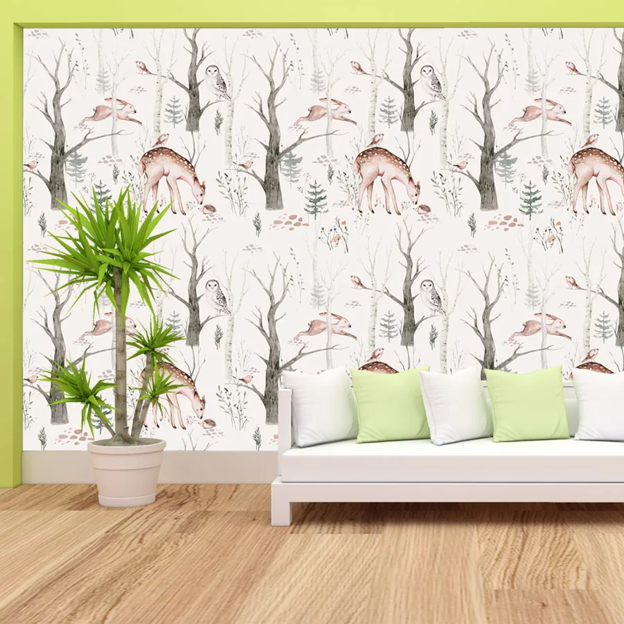 

Custom peel and stick Accept Wallpapers for Living Room Cartoon Deer TV Background wall design Papers Home Decor Nursery Mural