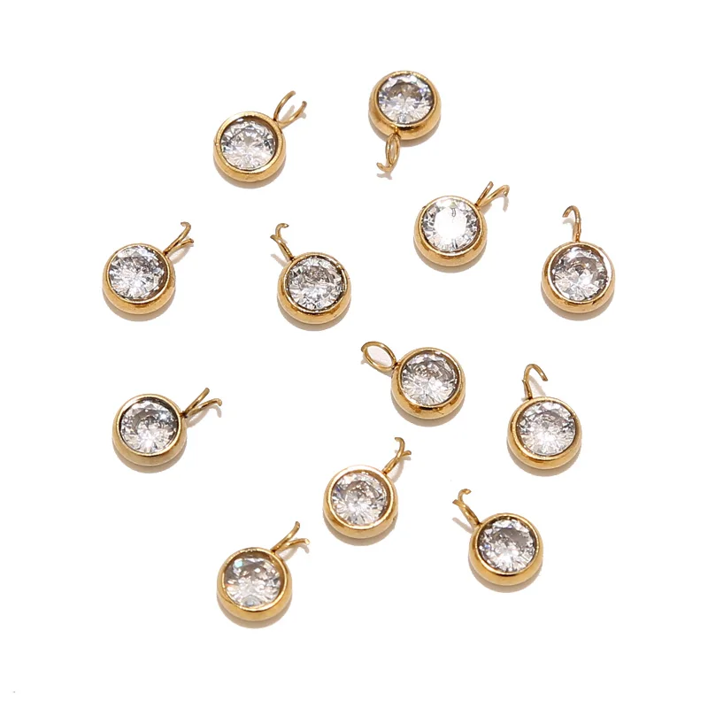 

10pcs Stainless Steel AAA Clear Zircon Birthstone Charms for Necklace Bracelet Jewelry Making