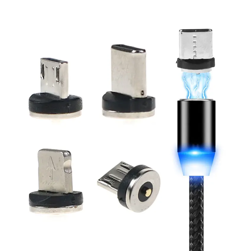 YuXi Colokan Kabel Magnetis Bulat Tipe C Micro USB C 8 Pin Colokan Pengisi Daya Cepat Adaptor Microusb Type-c Magnet Pengisi Daya Steker