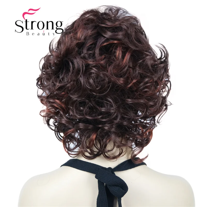 StrongBeauty Natural Look Short Curly Auburn Mix Full Synthetic Wig for women