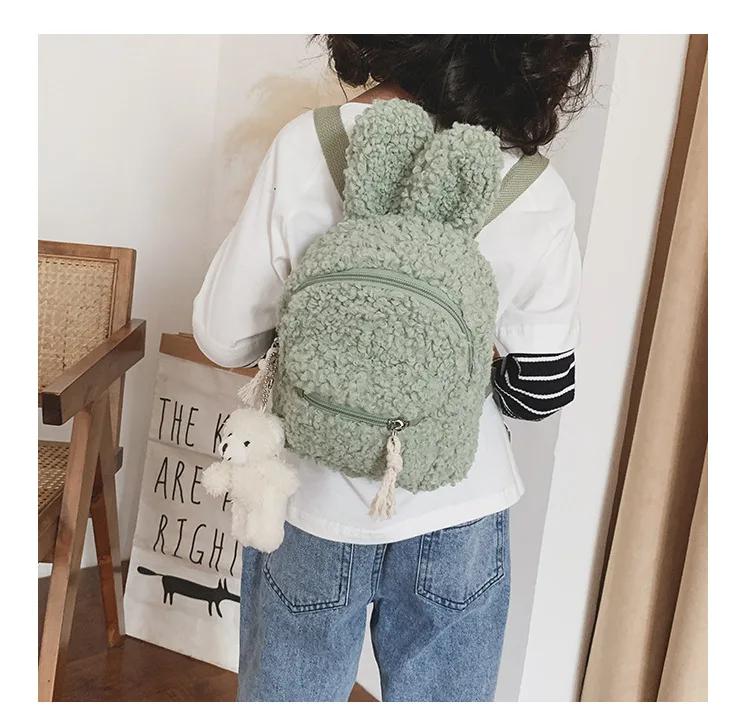 Cute Toddler Children Girls Fleece Cartoon Backpack School bag Shoulder Bag Rucksack (Bear Doll Not Included/1PC Randomly)