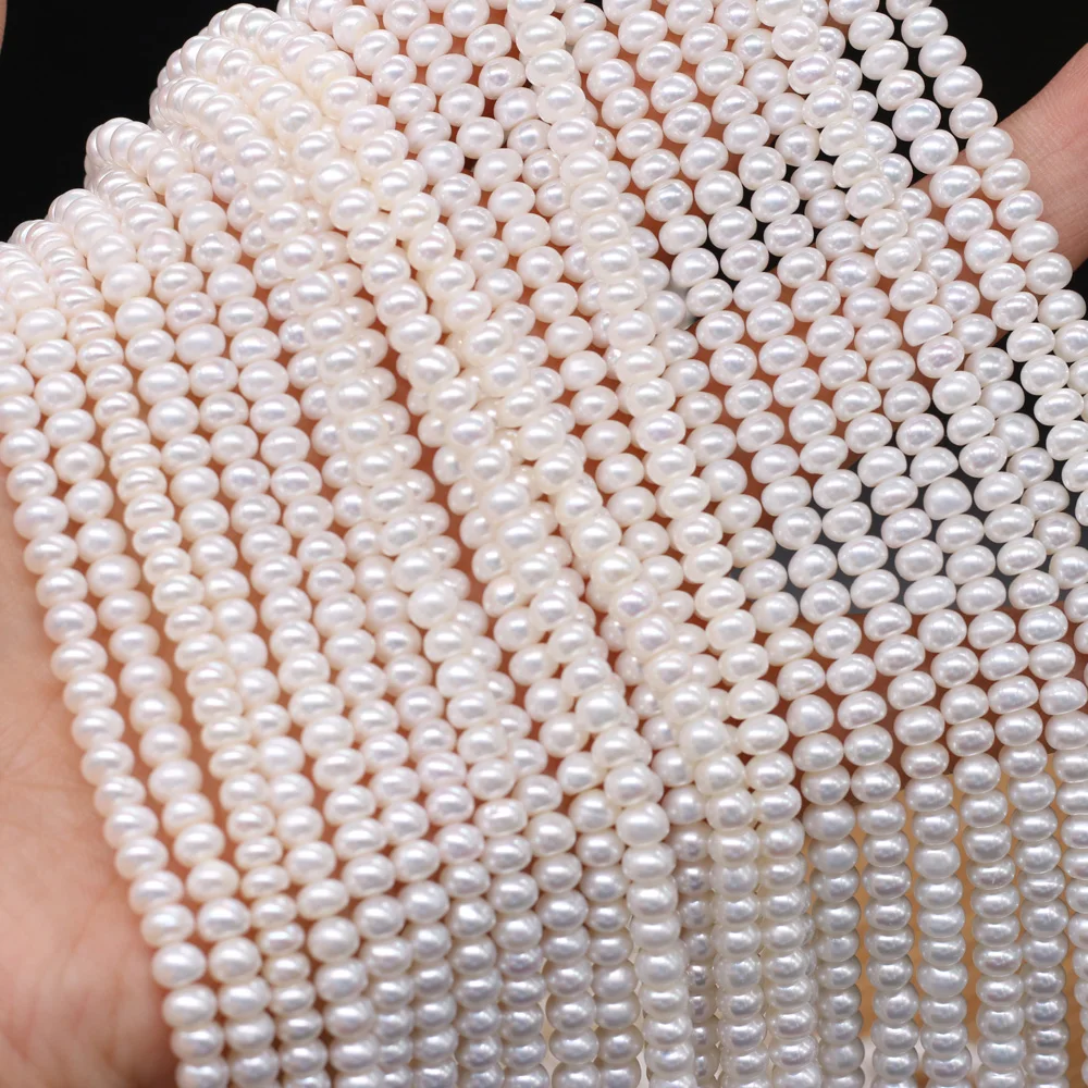 

Natural Freshwater White Pearl Beaded Flat Shape Beads Charms for Women Jewelry Making DIY Necklace Bracelet Accessries 3-4mm