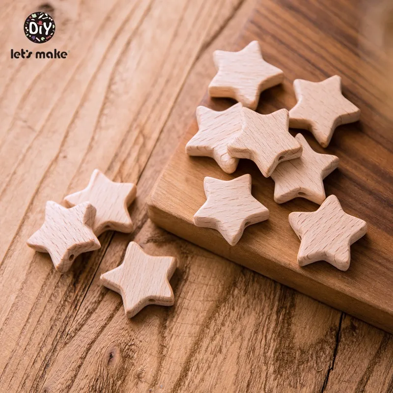 Let's Make 100Pcs Baby Teething Beads Bpa Free Star Shape Beech Wood Beads Diy Nursing Bracelet Baby Food Grade Wooden Teethers