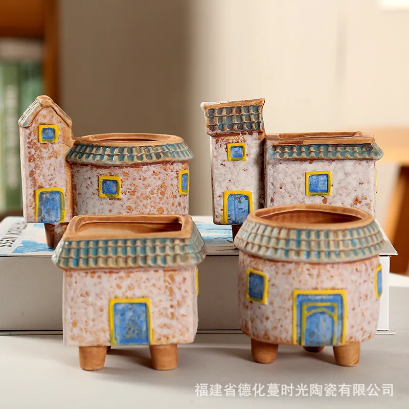 

Coarse Pottery Meat Flowerpot Breathable Personality Lovely Creative Ceramic Meat Flowerpot Meat Citigroup Painted House Small