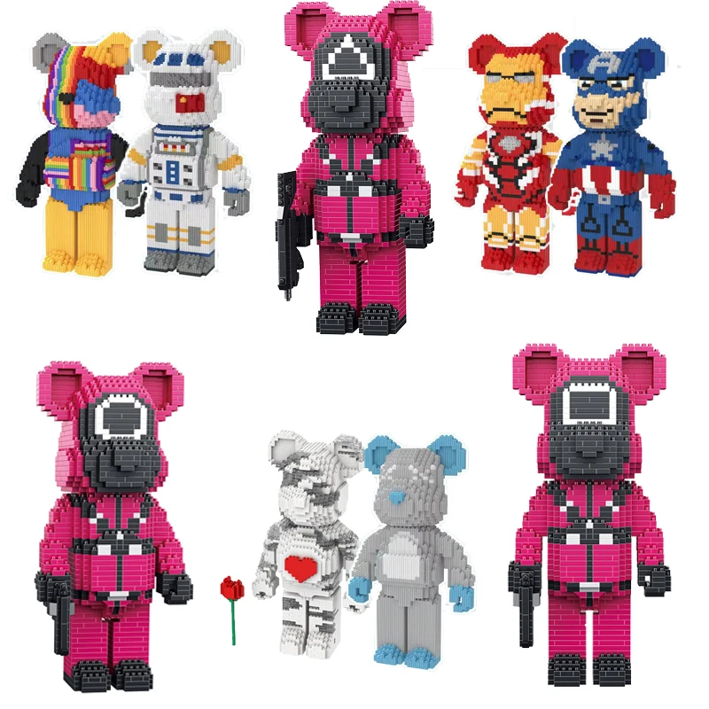 New DIY Bearbricking Net Red Love Violent Bear Series  Model Bricks  Set MOC Mini Animal Building Blocks Toys for Kids Gift