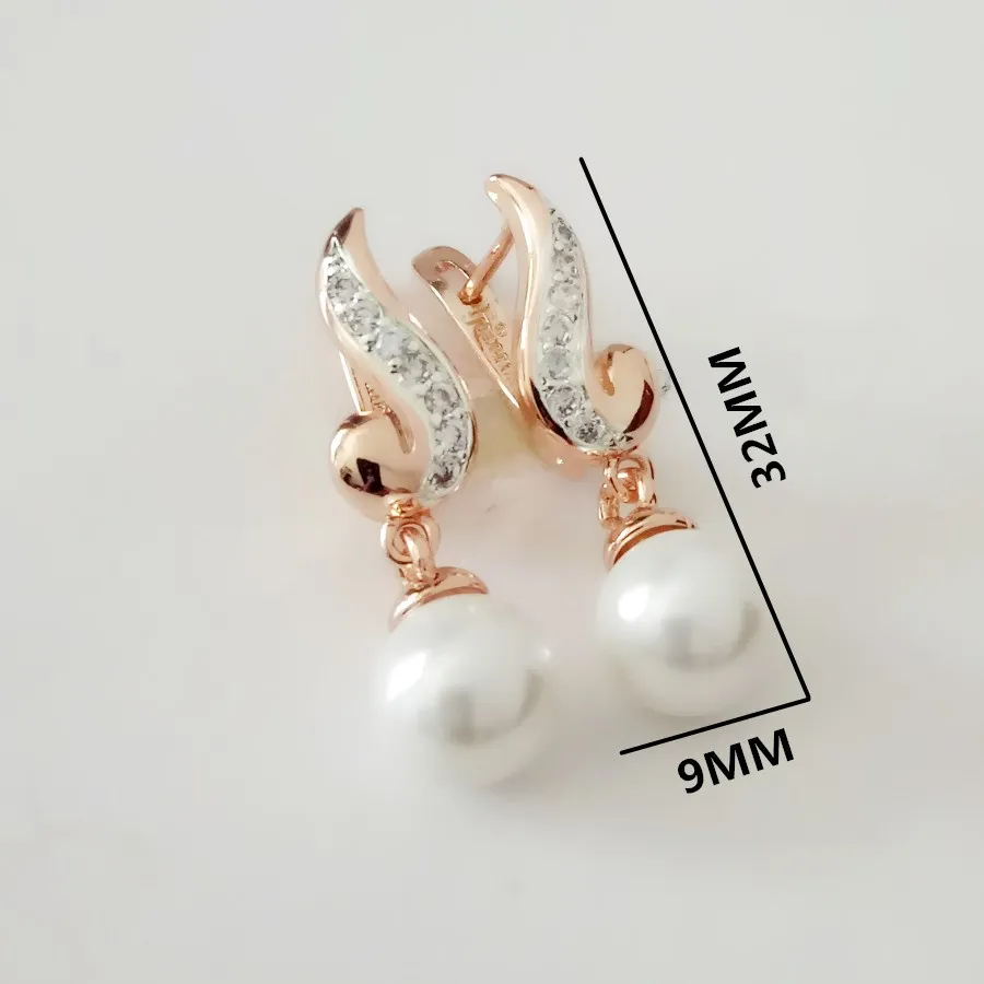 Korean Earring 585 Rose Gold Color Women Jewelry Round Pearl Drop Earrings Gift