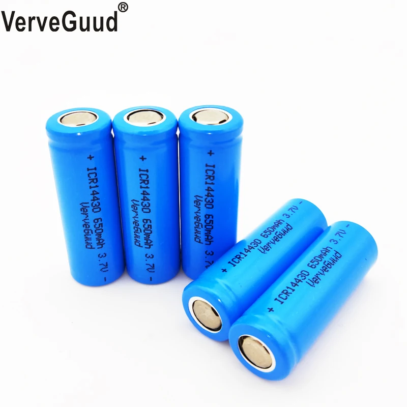 VerveGuud 14430 650mAh ICR14430 Li-Ion Rechargeable Battery 3.7v Liion Lithium Batteria Low Self Discharge Batteries