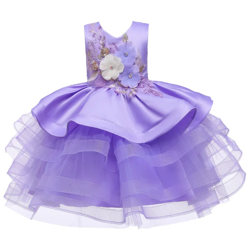 Carnival Costume For Kids Embroider Cake Layered Elegant Princess Dresses For Girls Carnival Party Ball Gown Children Clothing