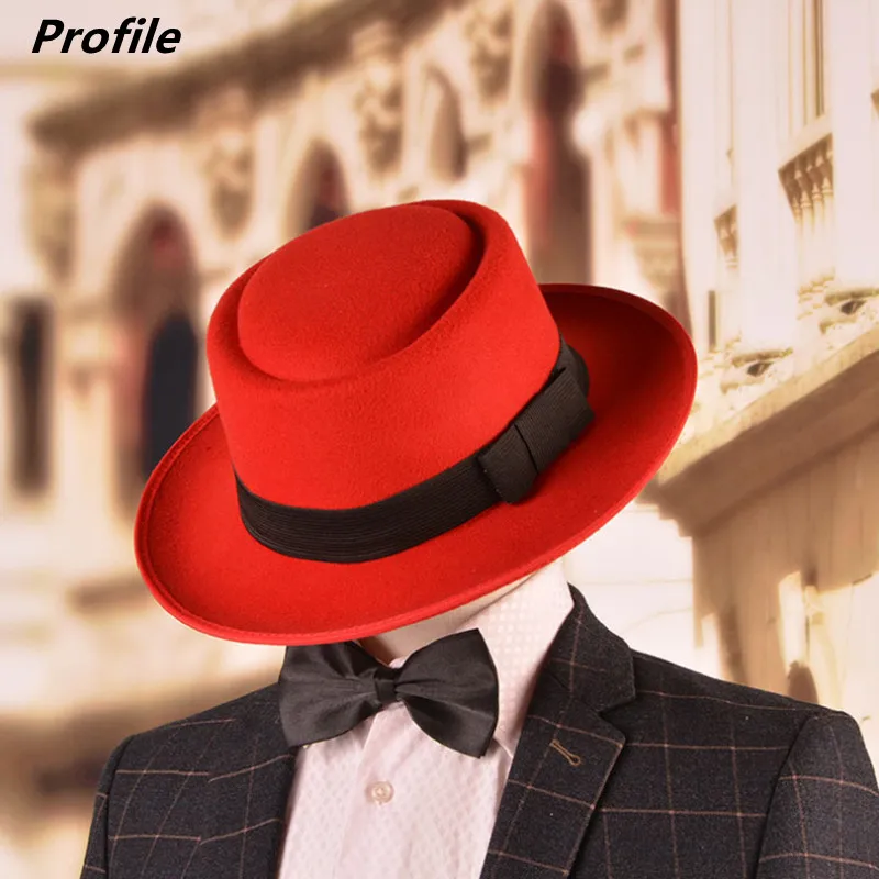 Flat-top fedora hat curling hat autumn and winter new dress felt short brim monochrome male and female church шляпа женская