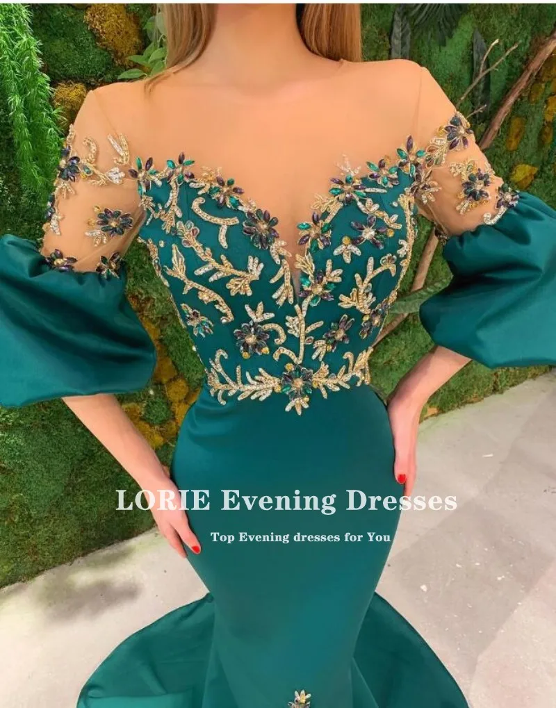 LORIE Dubai Evening Dresses O-Neck Appliques Beaded Half Sleeves Mermaid Arabic Prom Gown Wedding Party Dress abiti da cerimonia