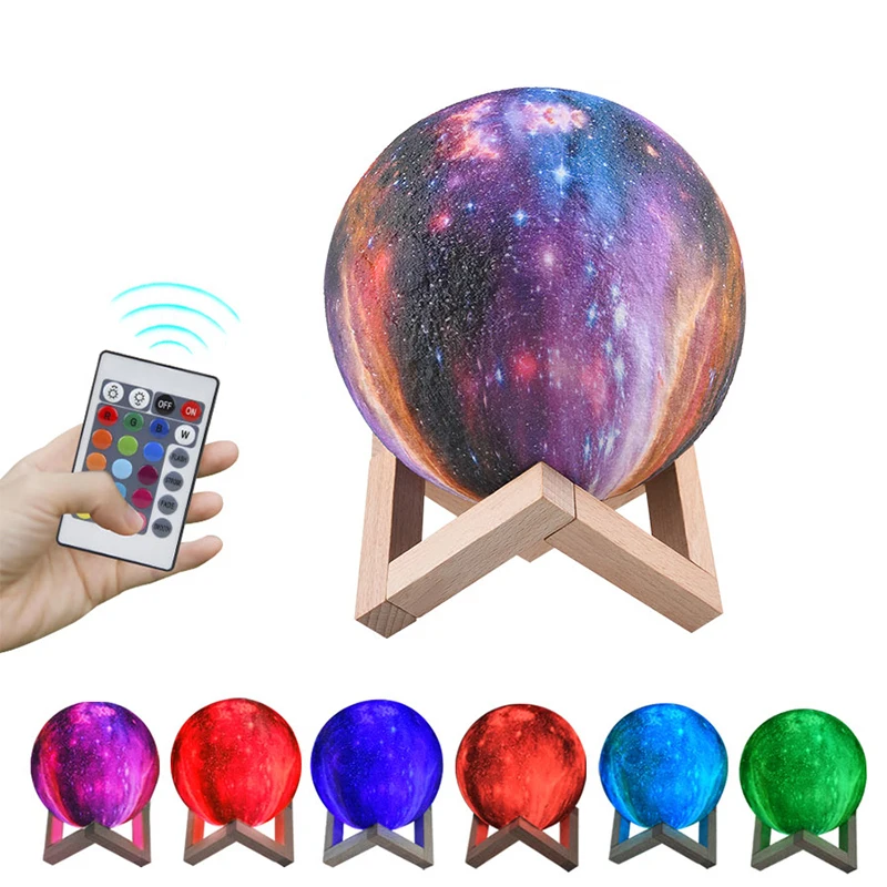 

Remote Control 3D Printing Moon Light RGB 16 Colors LED Night Lamp Dimmable Bedside Lights Kids Birthday Gift For Bedroom Decor