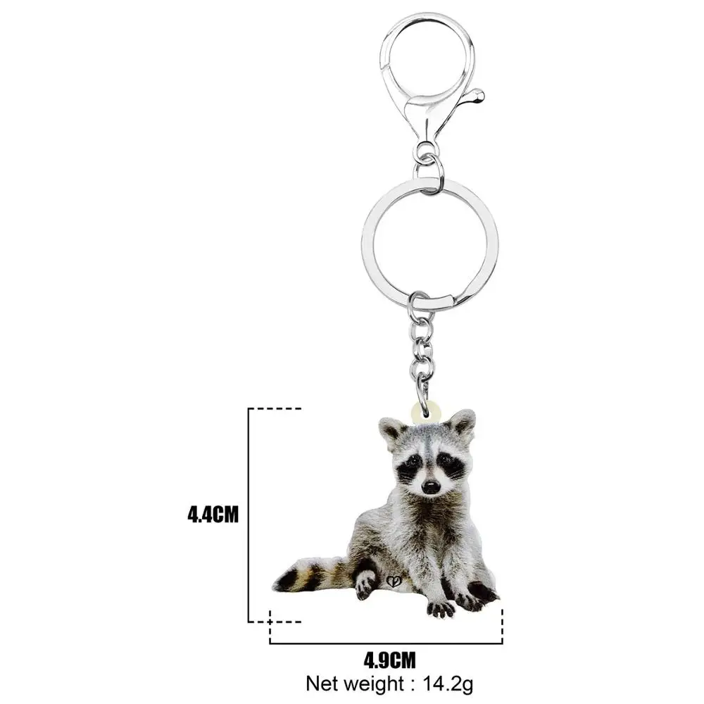 Bonsny Acrylic Gray Raccoon Keychains Printing Animal Key Ring Jewelry For Women Kids Friends Trendy Gift CarDecoration Charms