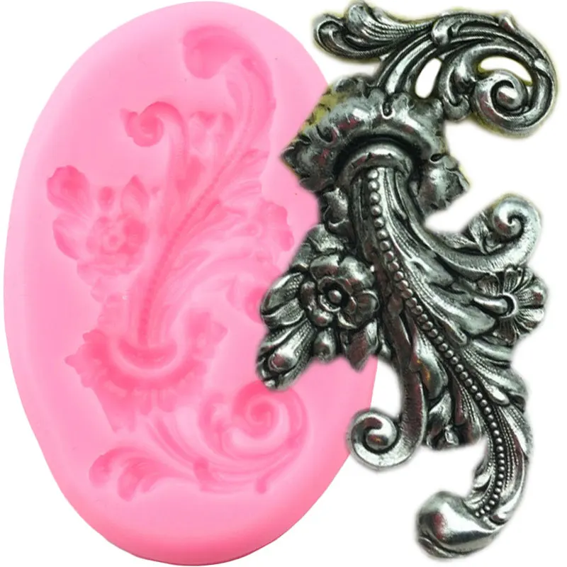 3D Craft Baroque Scroll Relief Silicone Mold DIY Leaves Cake Decorating Tools Fondant Chocolate Candy Mould Cupcake Baking Molds