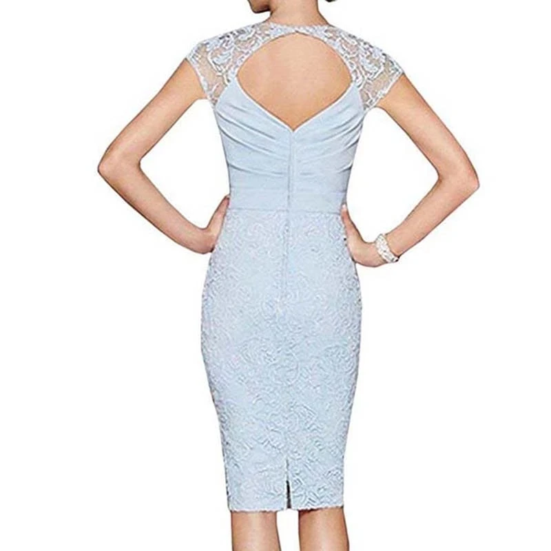 Temperament Light Sky Blue Lace Short Mother Formal Wear With Wrap Mother of Groom Wedding Guest Dress Mother Of The Bride Dress