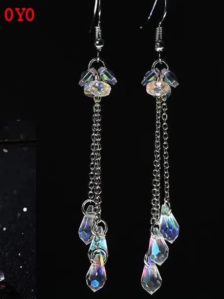 s925 silver earrings fashion temperament wild super flash new crystal tassel long earrings