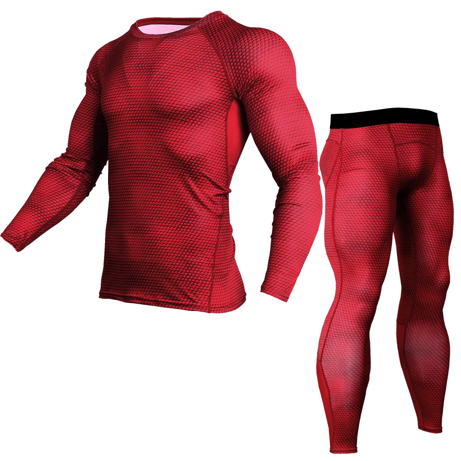 Men Fitness Compression Shirt Pants Sets Running Suit Jogging Clothes Gym Leggings Tracksuit Training Sportswear MMA Rashguard