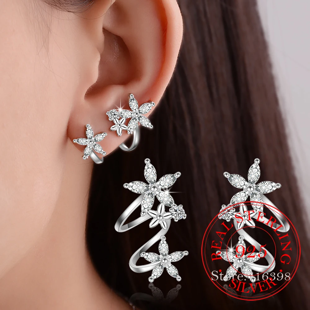

925 Sterling Silver Butterfly Star Flower CZ Zircon Stud Earrings for women pendientes oorbellen boucle d'oreille Gift/jlfja