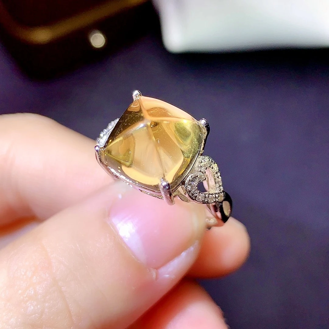 

CoLife Jewelry Sugar-loaf Cut Gemstone Ring for Daily Wear 10mm 3ct Natural Citrine Ring 925 Silver Citrine Jewelry