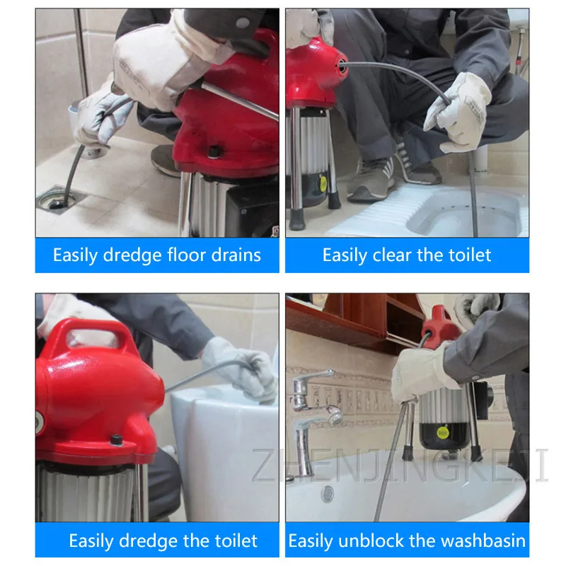 220V Fully Automatic Pipe Dredging Machine Profession Portable Sewer Dredge Electric Toilet Dredge Tool Aluminum Alloy Body 370W